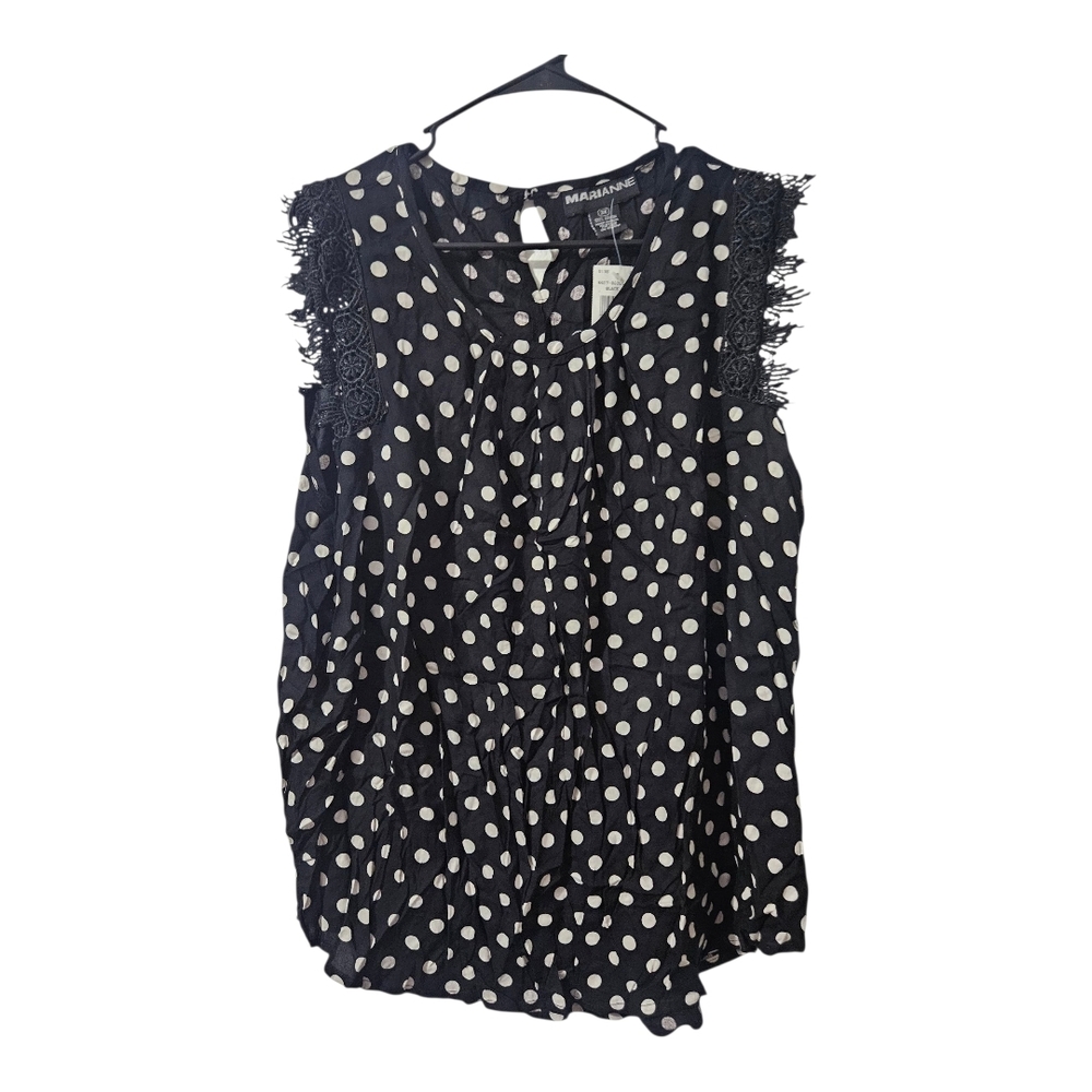 Black and White Polka Dot Lace Trim Blouse